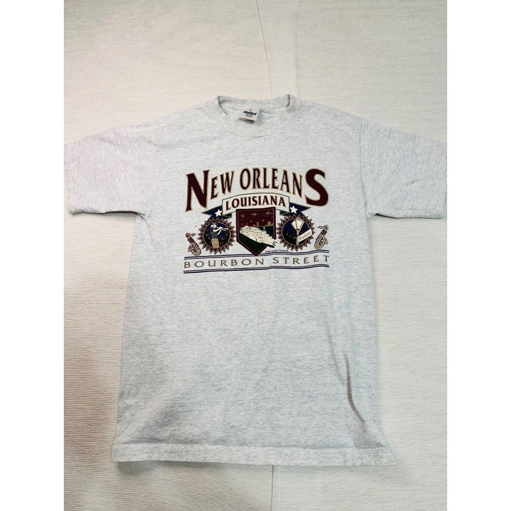 Vintage 1996 New Orleans Bourbon Street T Shirt Murina Heather Gray Mens M USA